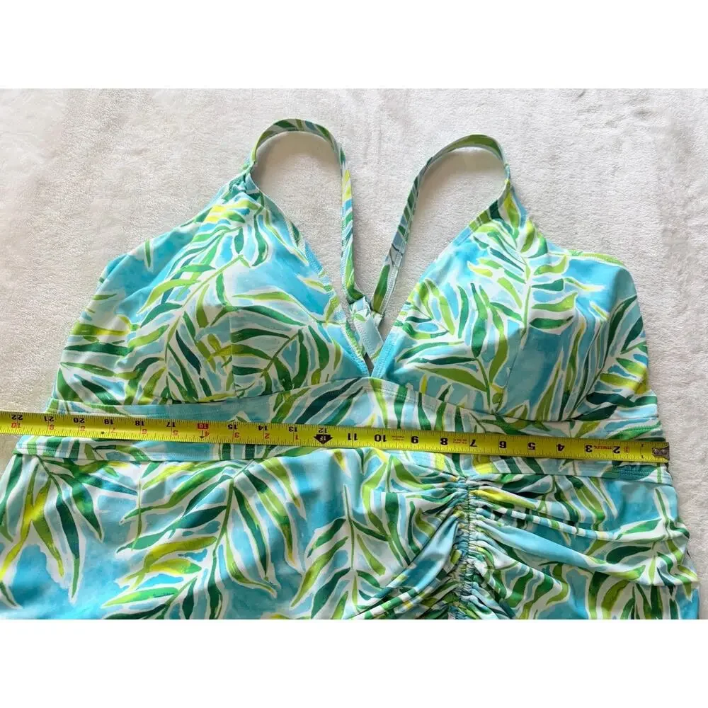 Torrid Size 5X Side Cinch Fitted Swim Dress With Brief Summer Tropical Blue NWOT
